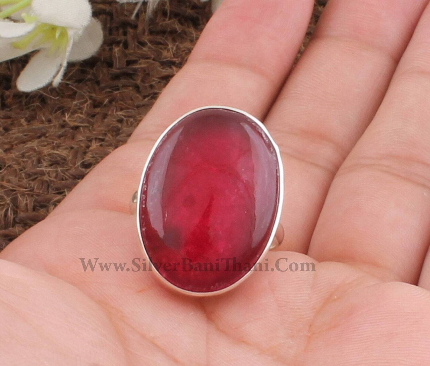 Red Jade Oval Shape Gemstone Silver Ring | 925 Sterling Solid Silver Ring | Handmade Boho Everyday Jewelry | Women Wedding Jewelry Gift Idea