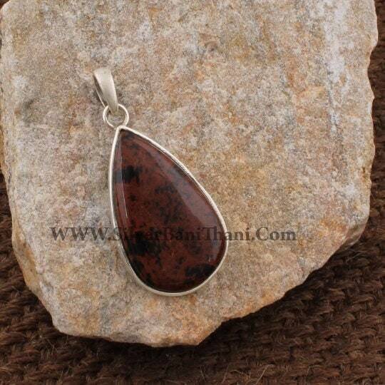 Mahogany Jasper Solid 925 Sterling Silver Necklace Pendant For Women - Handmade Pear Stone Pendant For Wedding Anniversary Gift Idea