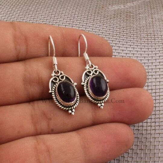 Amethyst Earring, Sterling Silver Amethyst Earring, Handmade Earring, Floral Design Earring, Unique Gift For Him, Purple Stone2022