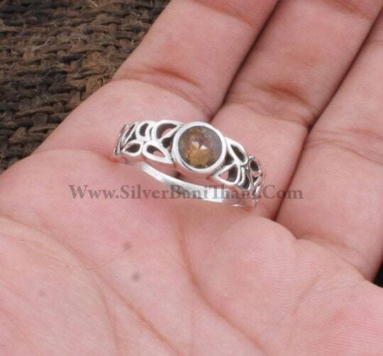 Citrine Ring-Vintage Inspired Round Cut Stone Ring-Semi Precious Opaque Gemstone Ring-Solid Silver Ring-Engagement Ring-Gemstone Healing2022