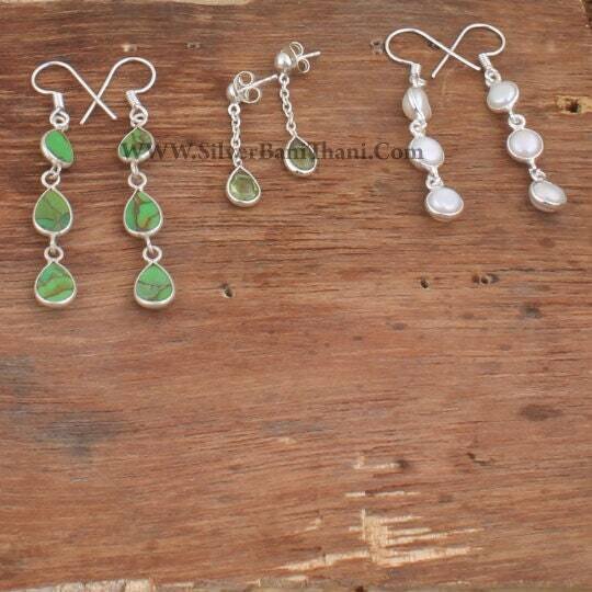 Designer Multi Gemstone Silver Earrings | 925 Sterling Silver Combo Stone Earring | Handmade Dangle Earrings | Women Wedding Jewelry | Gift