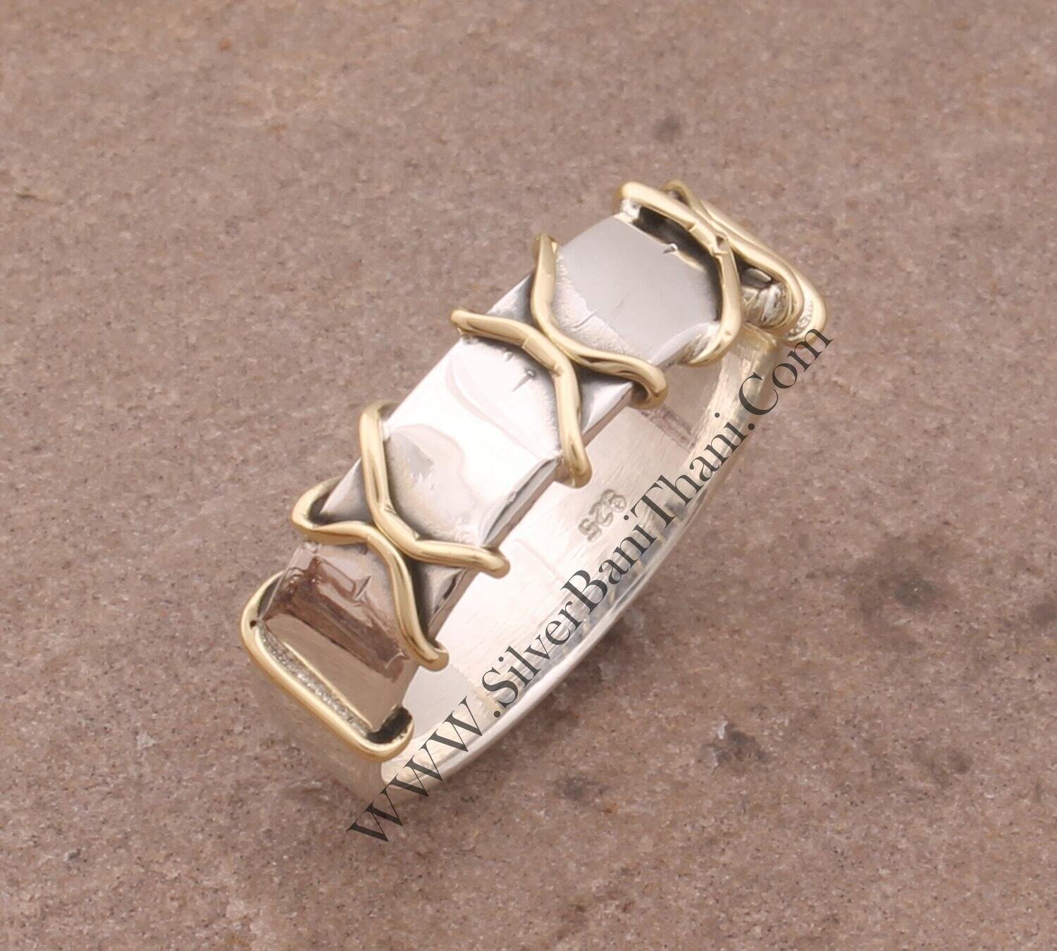 X Wire Wrapper 925 Sterling Silver &amp; Brass Band Ring Silver Band Jewelry Handmade Ring Bridal Ring Boho Thumb Ring Present For Women Gifts