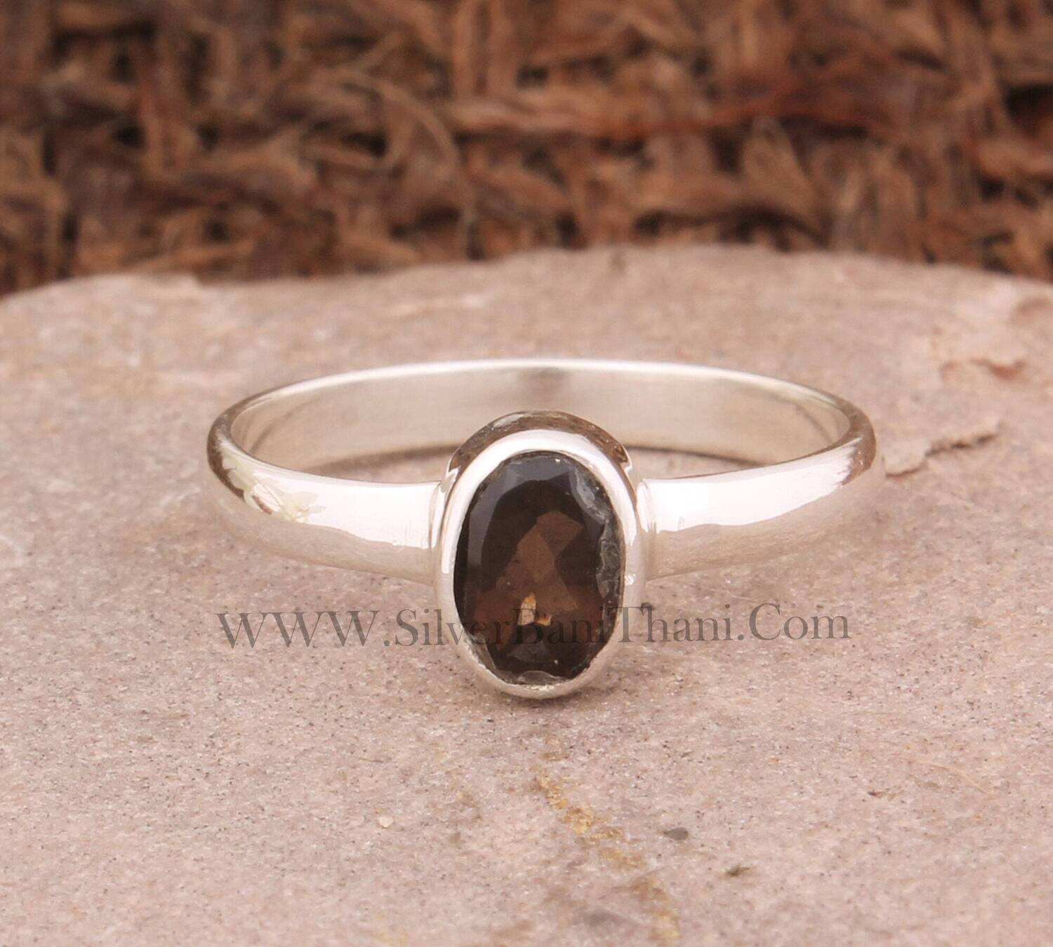 925 Sterling Silver Faceted Cut Stone Ring |  Smoky Quartz Round Shape Gemstone Ring | Designer Handmade Wedding Jewelry | Women Gift