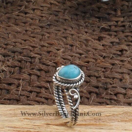 Turquoise Silver Ring - 925 Sterling Solid Silver Ring - Turquoise Semi Precious Cabochon Stone Ring - Pear Shape Ring - Gift For Her Sister