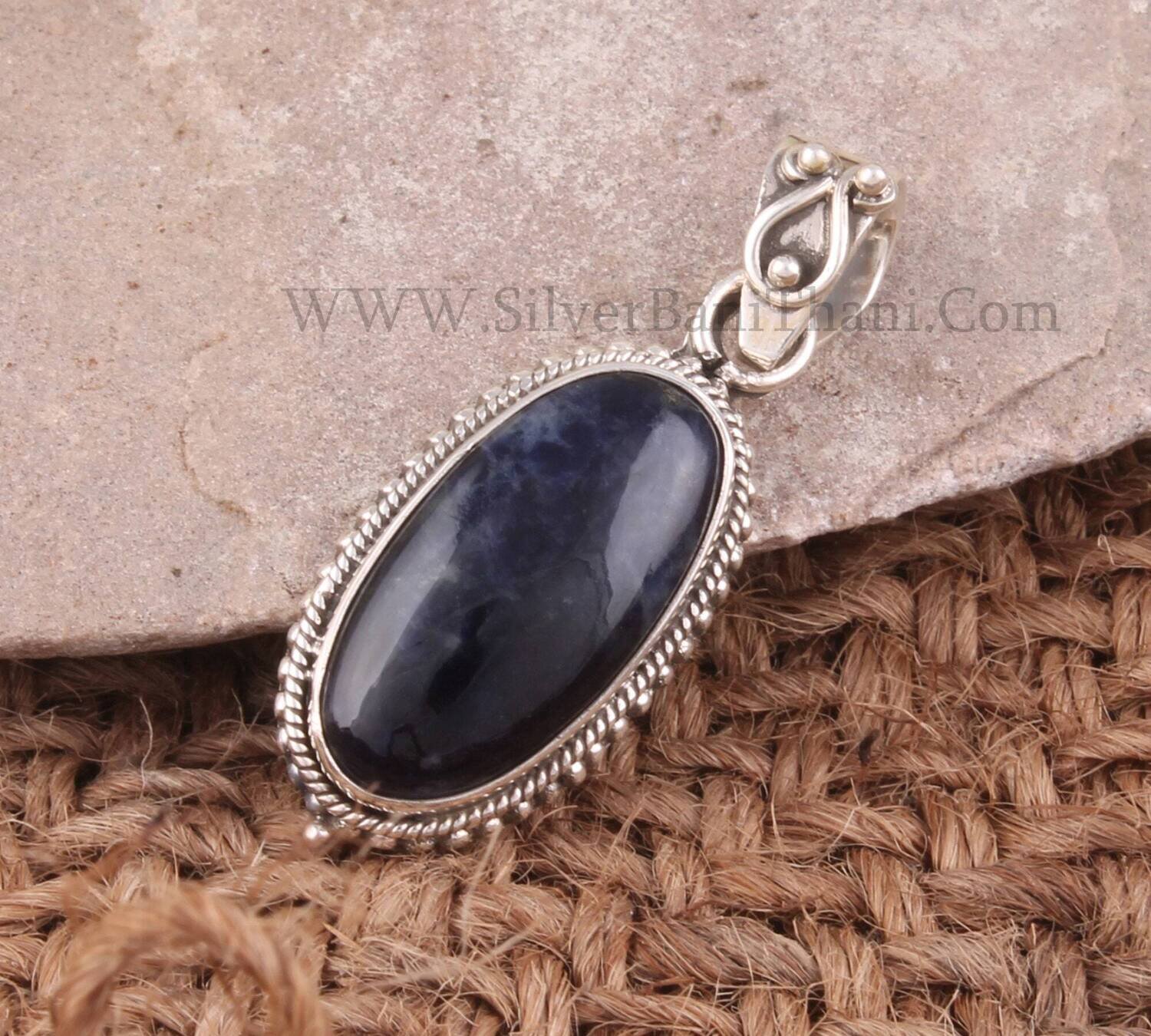 Sodalite Oval Gemstone Solid 925 Sterling Silver Necklace Pendant For Women | Handmade Designer Pendant Gifts For Her Anniversary