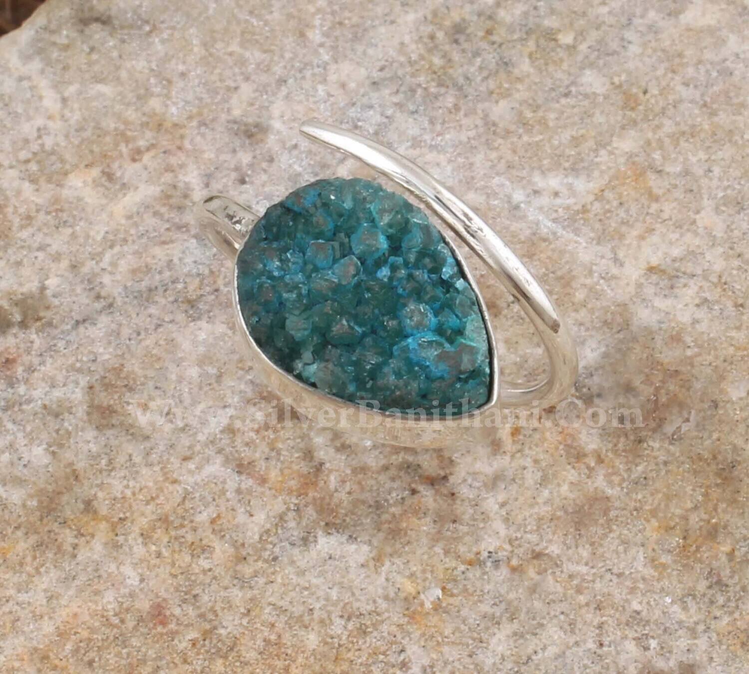 Green Druzy Gemstone Solid 925 Sterling Silver Pear Gemstone Ring | Handmade Adjustable Silver Ring | Druzy Gemstone Ring | Women Gift Ring