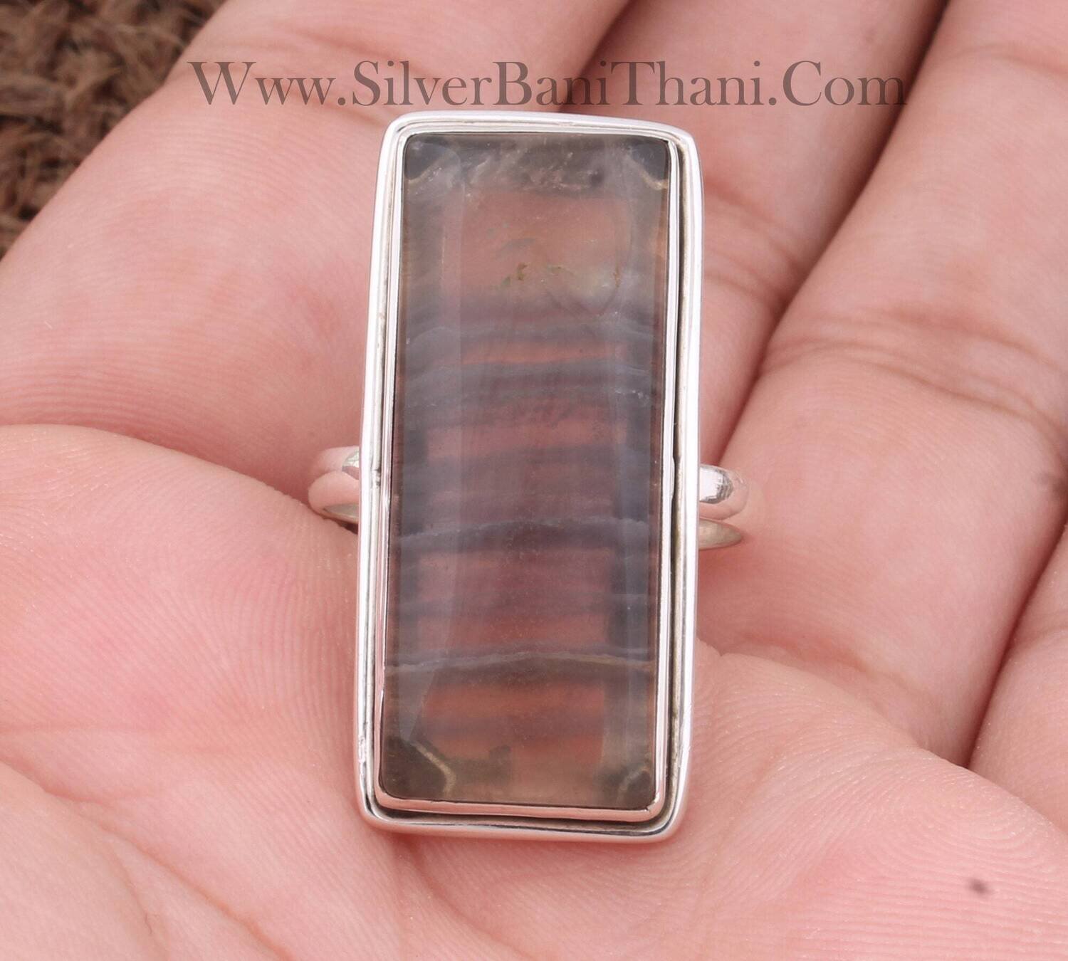 Fluorite Rectangle Bar Shape Gemstone Silver Ring | 925 Sterling Solid Silver Ring | Handmade Wedding Jewelry | Women Silver Ring For Women Gifts Her