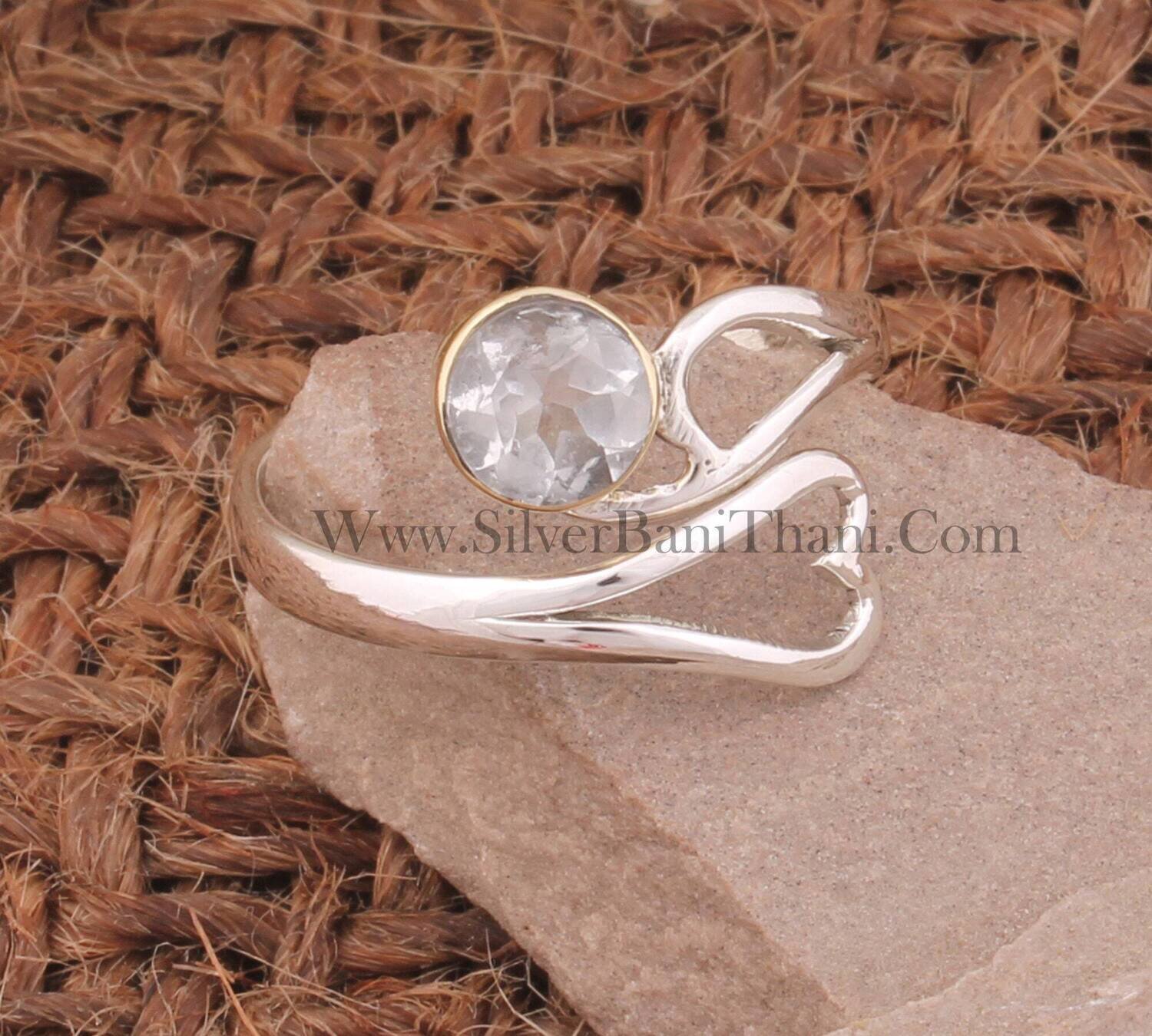 925 Sterling Silver Heart Ring |  Crystal Quartz Round Cut Stone Ring | Heart Silver Ring | Handmade Designer Women Wedding Jewelry
