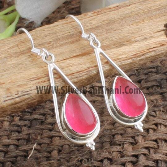 Amazing Pink Jade Gemstone Earring-925 Sterling Silver Earring-Semi Precious Pink Stone Earring-Beautiful Jewelry For Her Mother And Sister