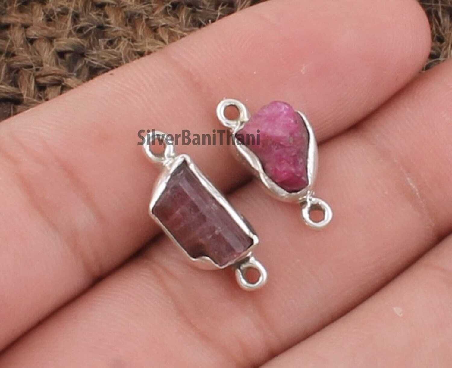 Raw  Ruby Earrings Connector | 925 Sterling Silver Connector | Double Loop Connector | Gemstone Finding | DIY Jewelry Making Supply