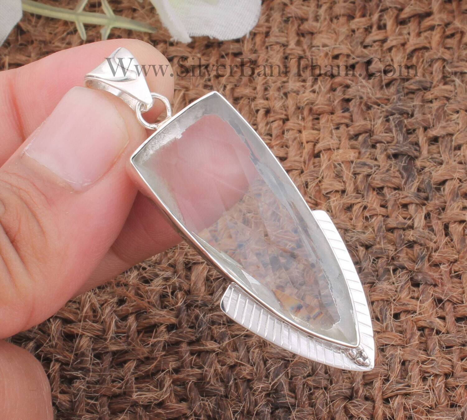 Crystal Quartz Dagger Solid 925 Sterling Silver Necklace Pendant For Women | Handmade Textured Clear Quartz Pendant Gifts For Her Birthday