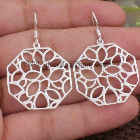 Hexagon Earring-Handmade Earring 925 Sterling Solid Silver Earring-Silver Plain Earring-Hexagon Design Earring-Wedding Earring- Gift For Her