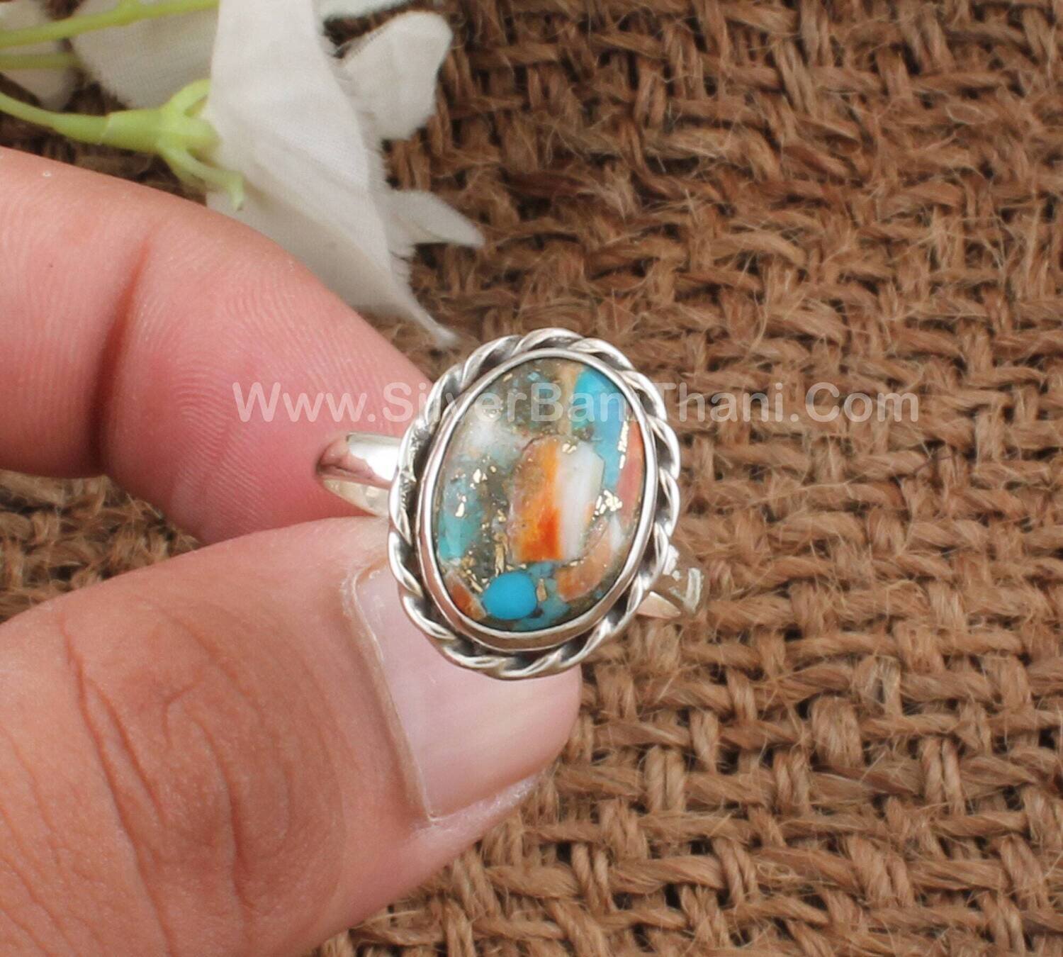 Oyster Copper Turquoise Gemstone Silver Ring | 925 Sterling Silver Smooth Oval Stone Ring | Handmade Women Silver Jewelry Gift2022Etsy