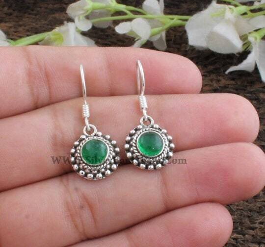 Green Jade Earring-Oval Stone Cabochon Earring-925 Sterling Silver Earring-Handmade Design Earring-Boho Jewelry-Gemstone Healing-Etsy Cyber
