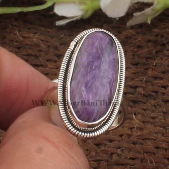 Cherolite Ring * 925 Sterling Solid Silver * Cabochon Girl Ring * Silver Ring * Cherolite Semi Precious Stone Ring *  Oval Shape Stone Ring