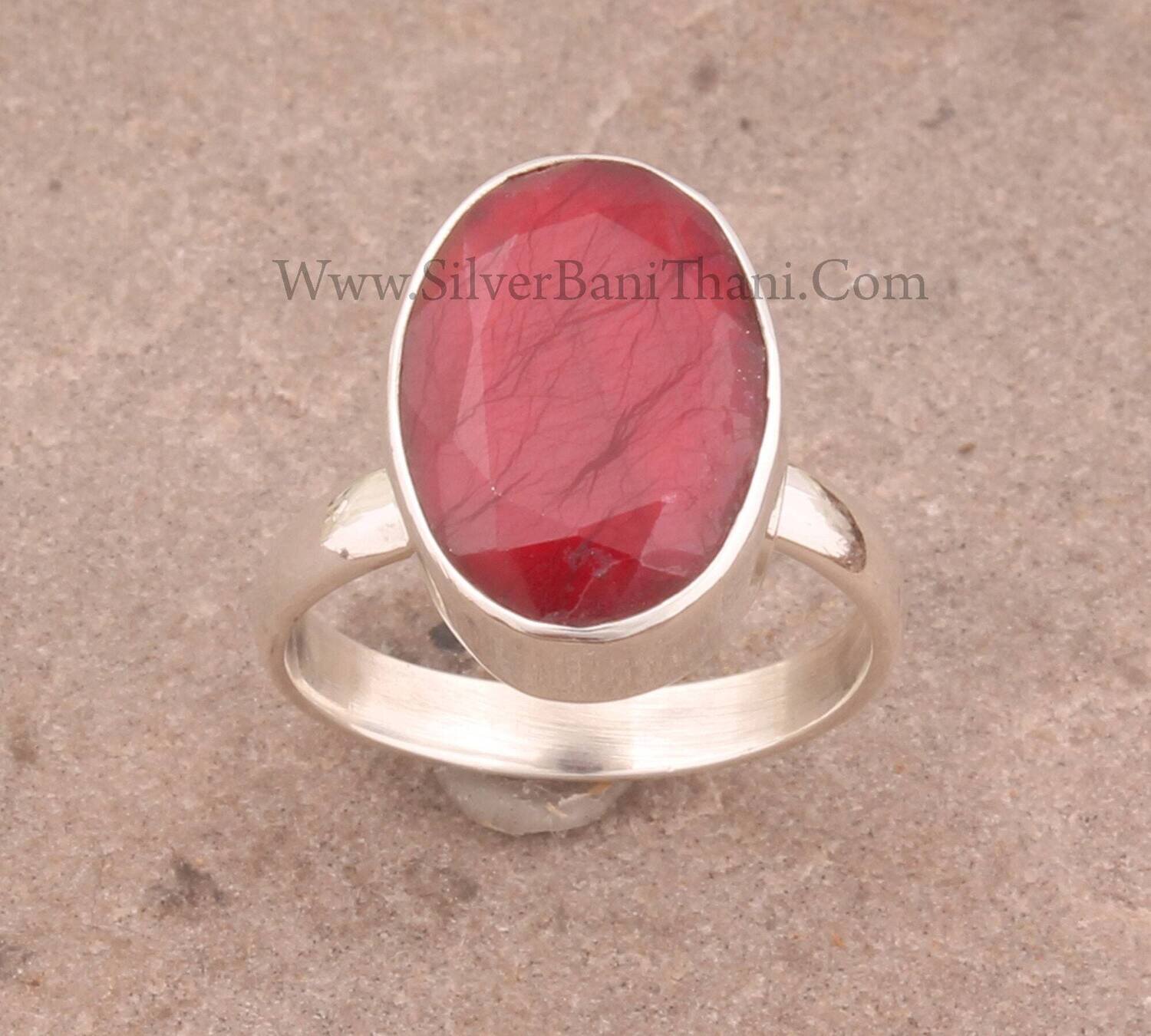 Ruby Gemstone Ring Solid 925 Sterling Silver Ring For Women | Handmade Oval Cut Solid Silver Band Ring Ruby Ring For July Birthstone Gift