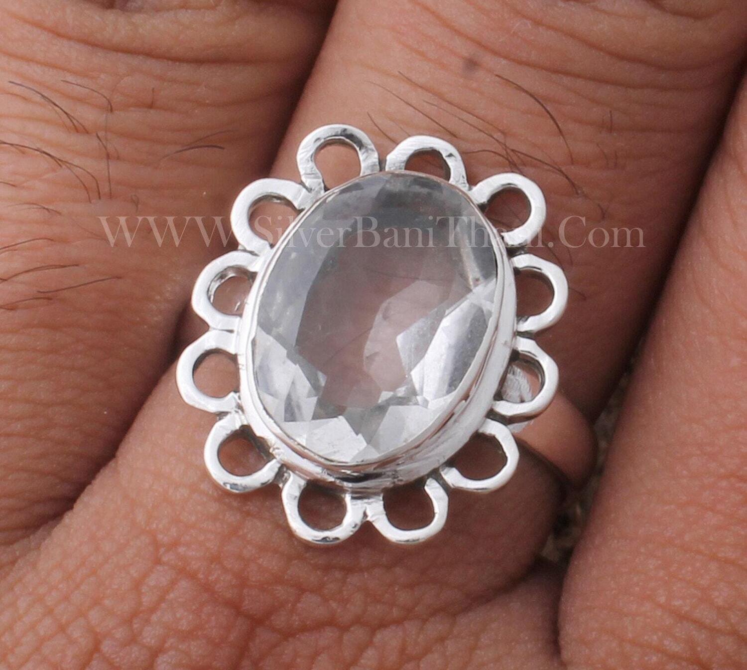 Crystal Quartz Oval Shape Stone Ring |  Crystal Quartz Silver Ring | 925 Sterling Solid Silver Ring | Designer Handmade Jewelry Gift