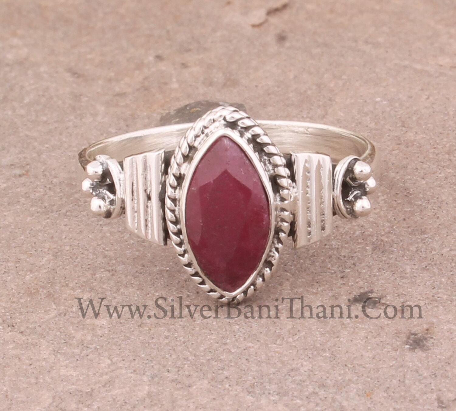 Ruby Jade Marquise Shape Gemstone Silver Ring | 925 Sterling Solid Silver Ring | Handmade Boho Everyday Jewelry | Women Wedding Jewelry Gift