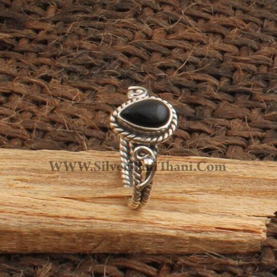 Black Onyx Ring - Pear Shape Cabochon Stone Ring - 925 Sterling Solid Silver Ring - Boho Ring - Gemstone Jewelry - Authentic - Etsy Cyber