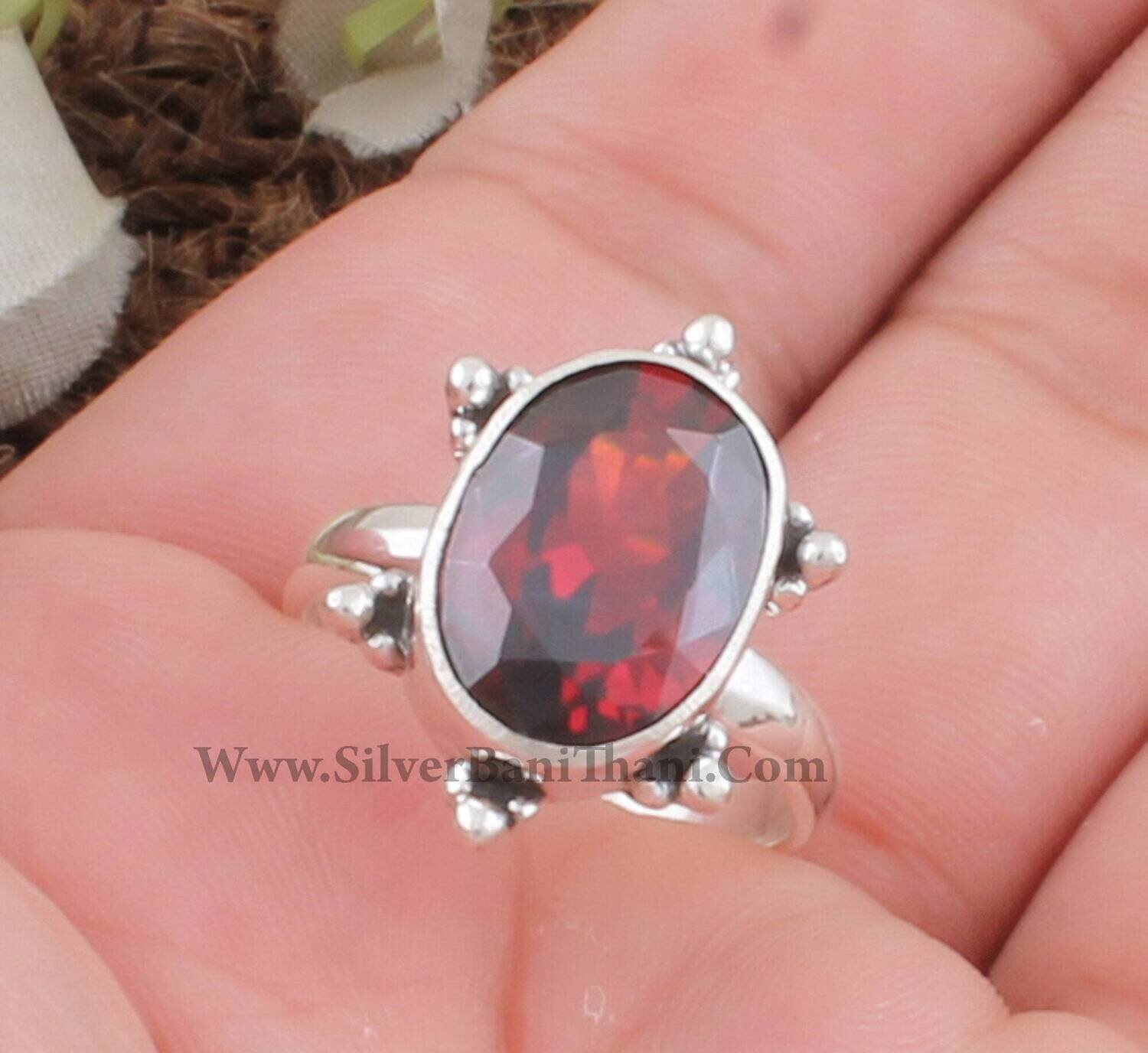 Red Cubic Zircon Oval Shape Gemstone Silver Ring | Solid 925 Sterling Silver Garnet Zircon Ring | Handmade Women Wedding Jewelry | Gift Idea