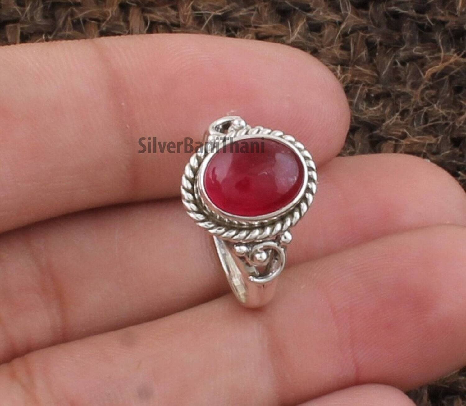 Pink Jade Oval Shape Gemstone Silver Ring | 925 Sterling Solid Carved Silver Oval Ring | Handmade Jewelry | Valentine's Day Ring Gift Idea