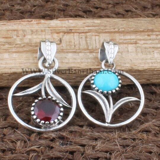 Tree Leaf Pendants-925 Sterling Solid Silver Pendants-Circle Pendants-Turquoise Pendants-Red Garnet Pendants Wedding Gift Combo Pendant 2022