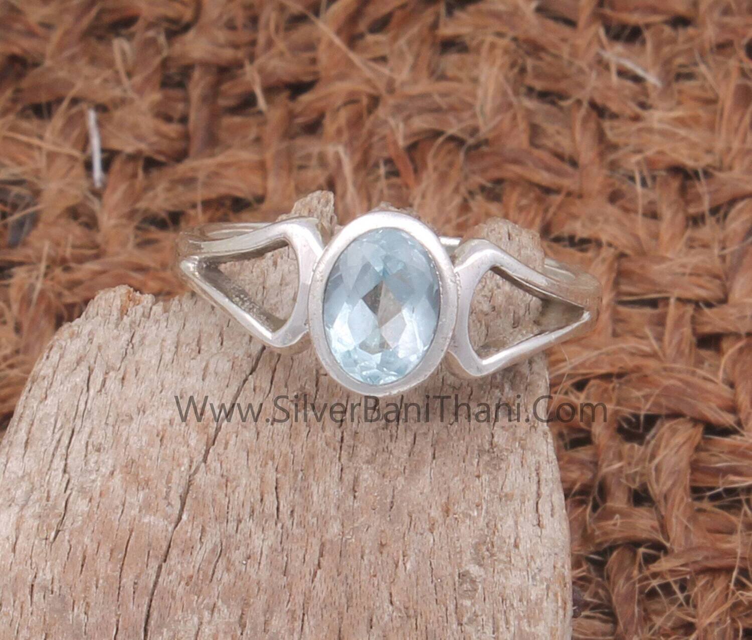 Blue Topaz Solid 925 Sterling Silver Ring For Women | Handmade Topaz Oval Cut Solid Silver Band Ring For Wedding Anniversary Gifts