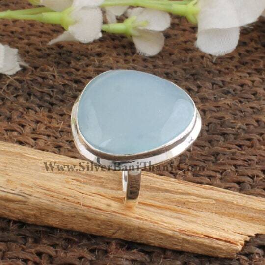 Blue Calci Gemstone Ring-Blue Stone Cabochon Ring-Solid Silver Ring-Gemstone Jewelry-Gemstone Ring-Boho Ring-Anniversary Gift Ring-Etsy2022