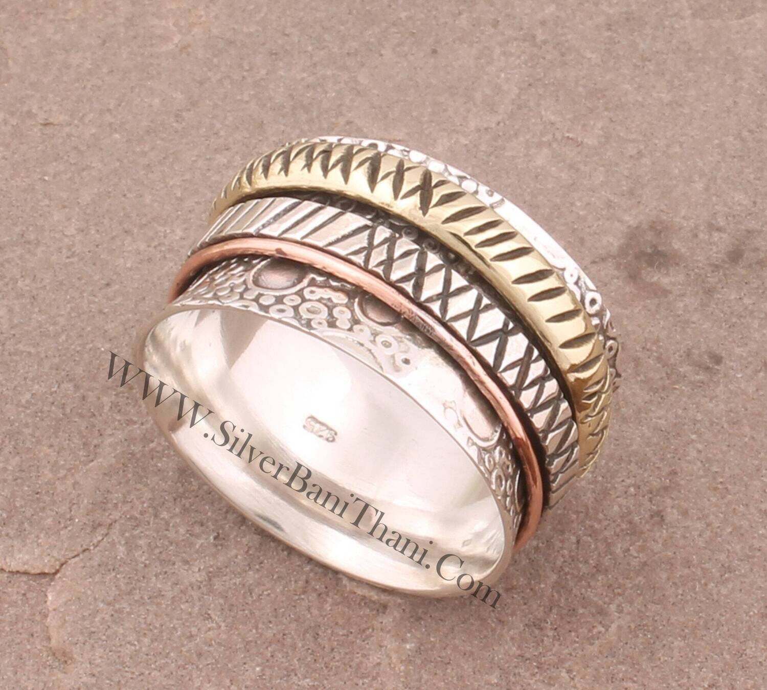 Textured Silver Spinner 925 Silver Spinner Ring Solid Silver Artisan Ring Handmade Three Tone Anxiety Ring Meditation Ring Boho Etsy Love 22