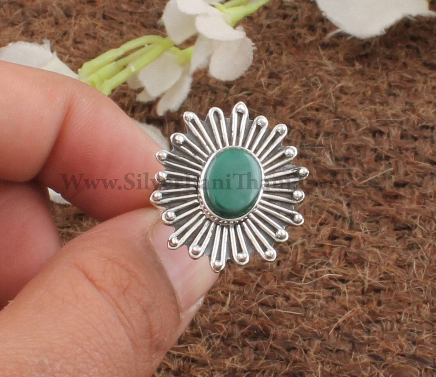 Malachite Oval Shape Gemstone Silver Ring | Solid 925 Sterling Silver Ring | Designer Handmade Ring | Boho Wedding Jewelry Gift idea