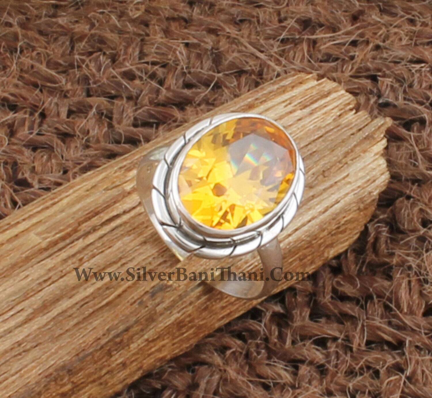 Yellow Cubic Zircon Gemstone Silver Ring | 925 Sterling Solid Silver Citrine Oval Shape Gemstone Ring | Handmade Ring Women Jewelry Gift2022