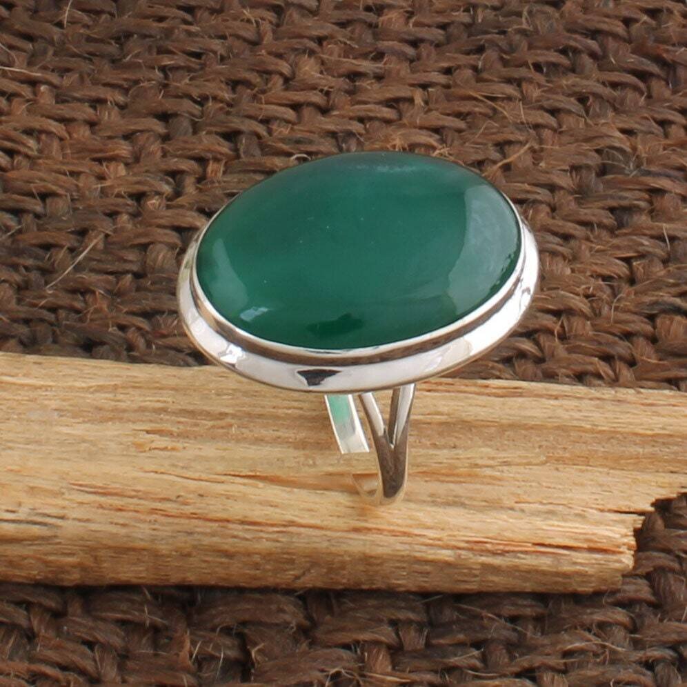 Green Onyx Ring, Cabochon Stone Ring, 925 Sterling Solid Silver Ring, Wonderful Gift Item For Women's And Girl's, Anniversary Ring, Jewelry