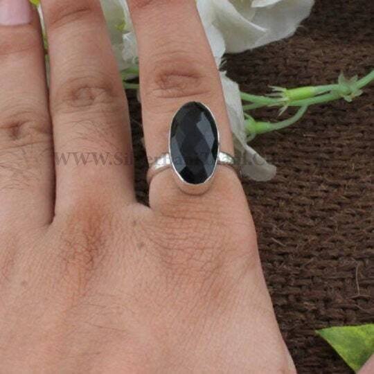 Onyx Ring-Solid Silver Ring 925 Sterling Silver Ring-Black Onyx Semi Precious Ring-Middle Finger Cut Stone Ring-Engagement Bride Ring2022