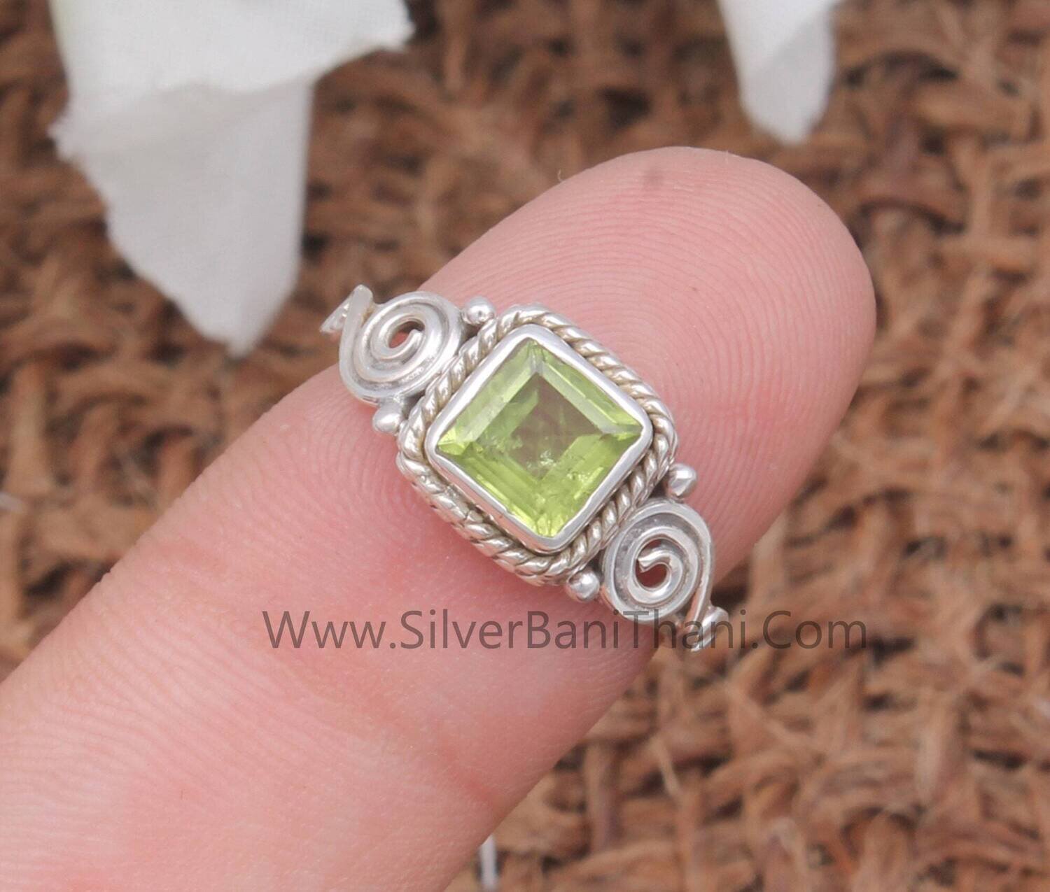Peridot Gemstone Silver Ring | 925 Sterling Silver Squire Cut Gemstone Ring | Designer Handmade Women Silver Jewelry For Gift idea