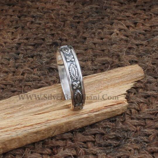 Sterling Silver Ring, Leaf Design Silver Band Ring, Round Shape Band Ring, 925 Sterling Silver Ring, Boho Ring, Gift For Girl's, Authentic