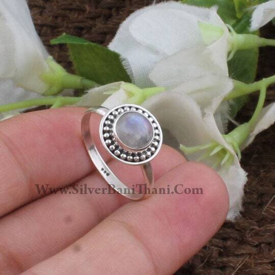 Rainbow Moonstone Ring , Blue Fire Ring, Middle Finger Ring, 925 Sterling Silver, Oval Cabochon Gemstone, Mother Gift Ring, Gift For Her2022