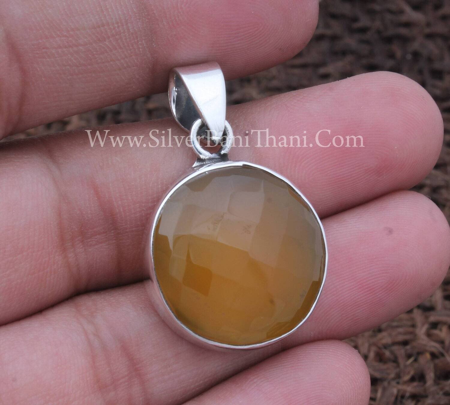 Sunset Jade Round Shape Gemstone Necklace Pendant 925 Sterling Silver Faceted Cut Gemstone Pendant Designer Boho Silver Gemstone Pendant