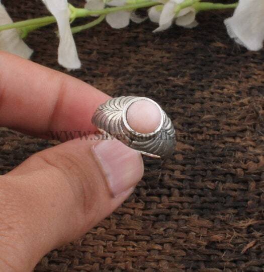 Lovely Pink Opal Gemstone Ring-Round Ring-Semi Precious Pink Stone Cabochon Ring-Solid Silver Ring-Genuine Gemstone Ring-Gift For Her Mother