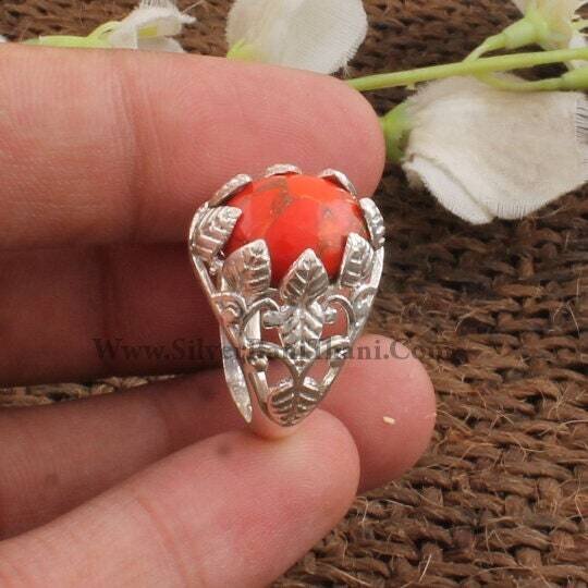 Mohave Turquoise Ring, Vine Leaf Design Stone Silver Ring, 925 Sterling Solid Silver Ring, Boho Ring, Daughter Gift Ring, Jewelry-Healing