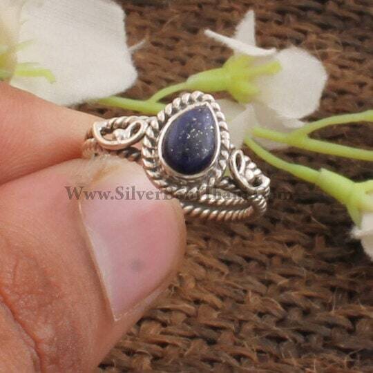 Lapis Gemstone Ring - Handmade Design Pear Shape Ring - Gemstone Jewelry - Gemstone Ring - Daughter Gift Ring - Anxiety Ring - Boho Ring2022