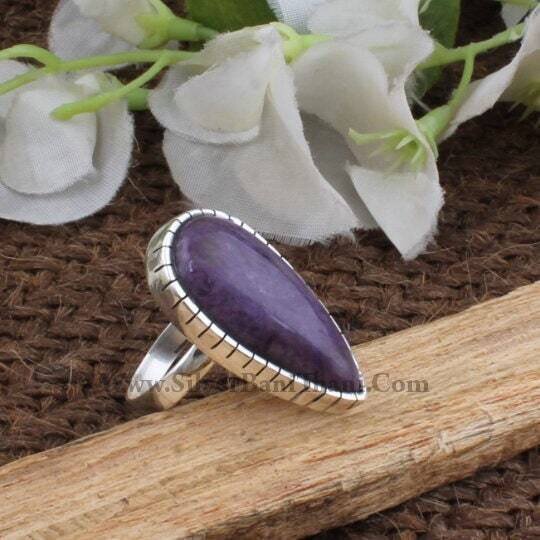 Charoite Top Quality Gemstone Ring - Handmade Design Ring - Pear Shape Cabochon Silver Ring - 925 Sterling Silver Ring - Gemstone Ring2022