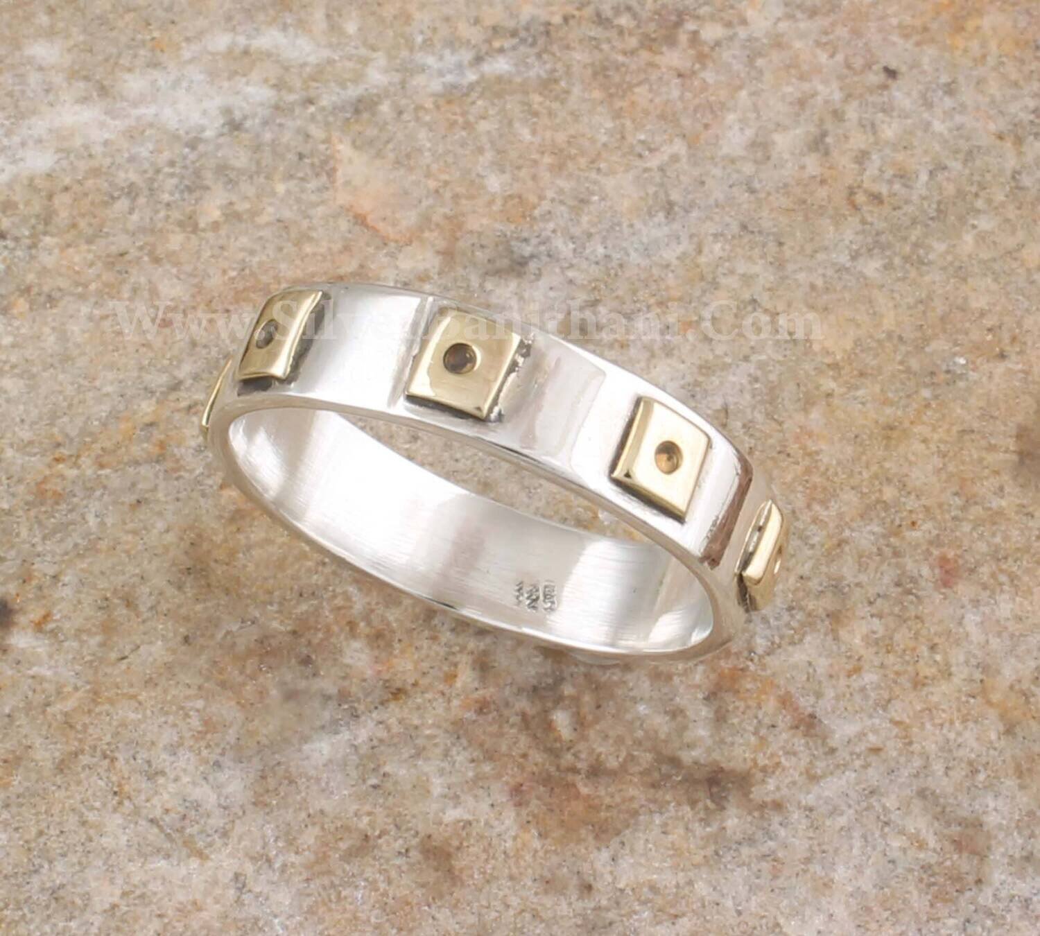 Squire Design Handmade Silver Band Ring | Solid 925 Sterling Silver &amp; Brass Band Ring | Women Jewelry Ring | Silver Ring Present For Women