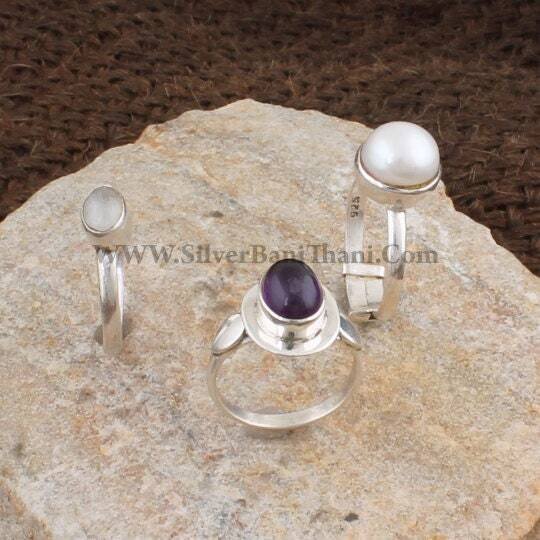 Pearl RaiNbow Combo Rings * 925 Sterling Solid Silver Rings * Engagement &amp; Anniversary Rings * Ring Set * Middle Finger Rings * 3 Rings Set