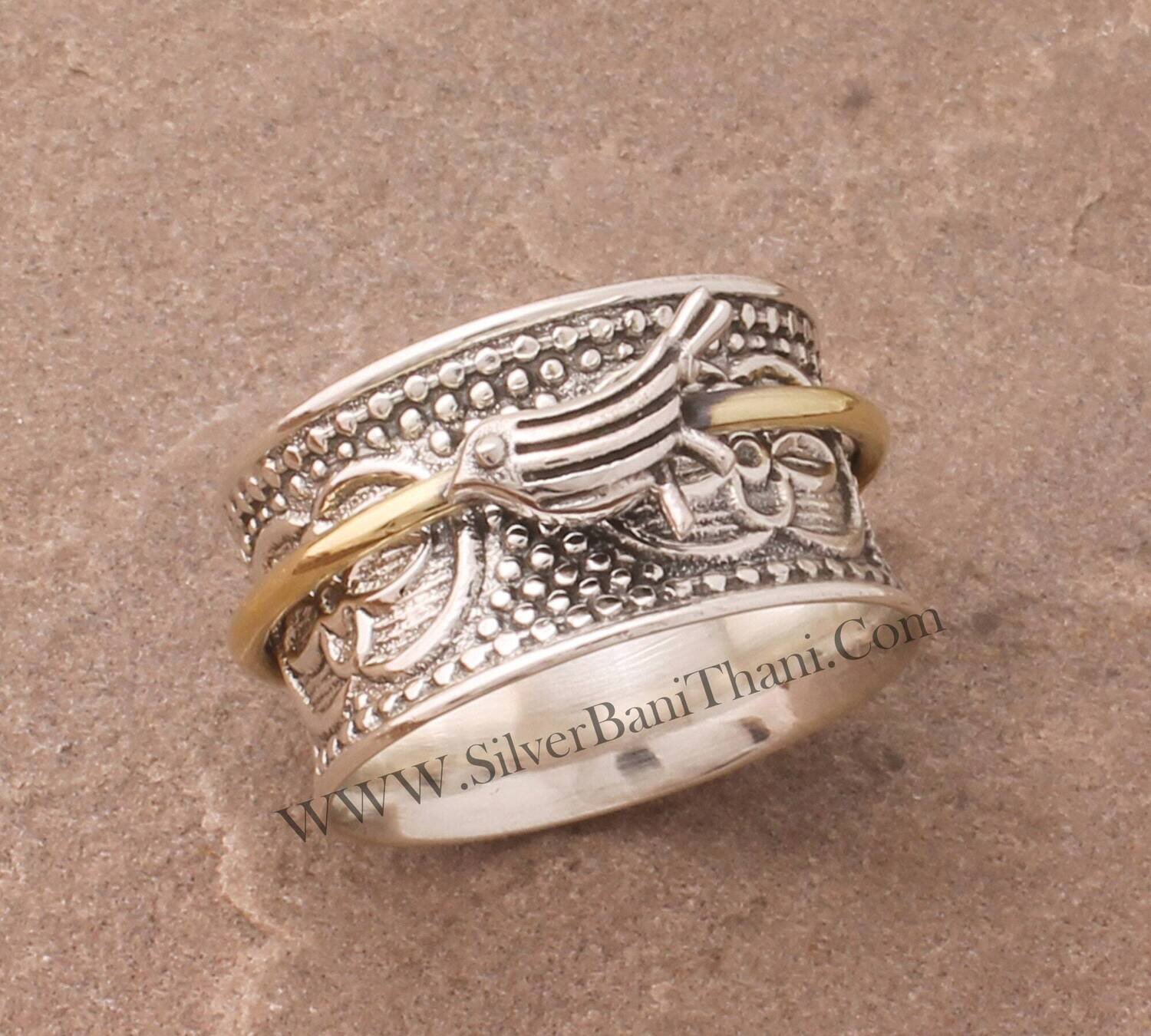 Silver Birds Spinner Ring Solid 925 Sterling Silver Band Ring Women Wedding Jewelry Ring Boho Fidget Ring Two Tone Band Ring For Women Gift