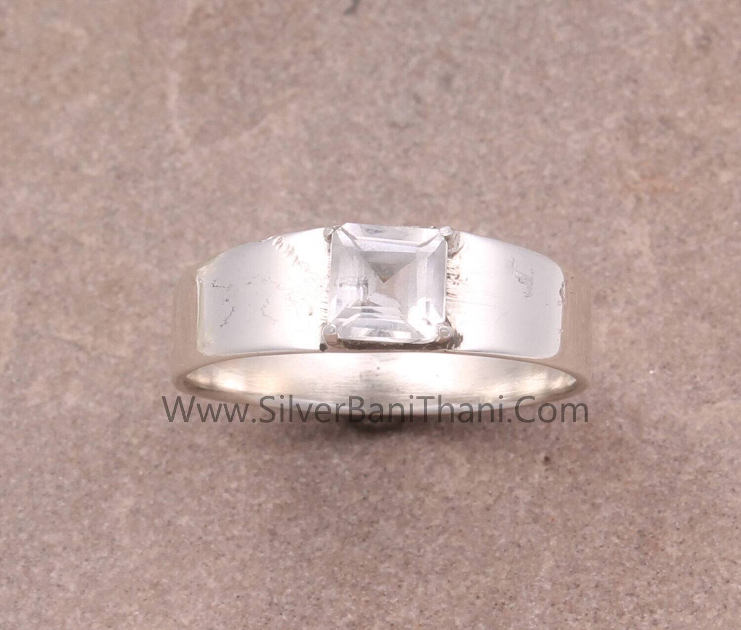 Prong Set Crystal Quartz Solid 925 Sterling Silver Ring For Women | Handmade Square Cut Solid Silver Ring For Wedding Anniversary Gifts Idea