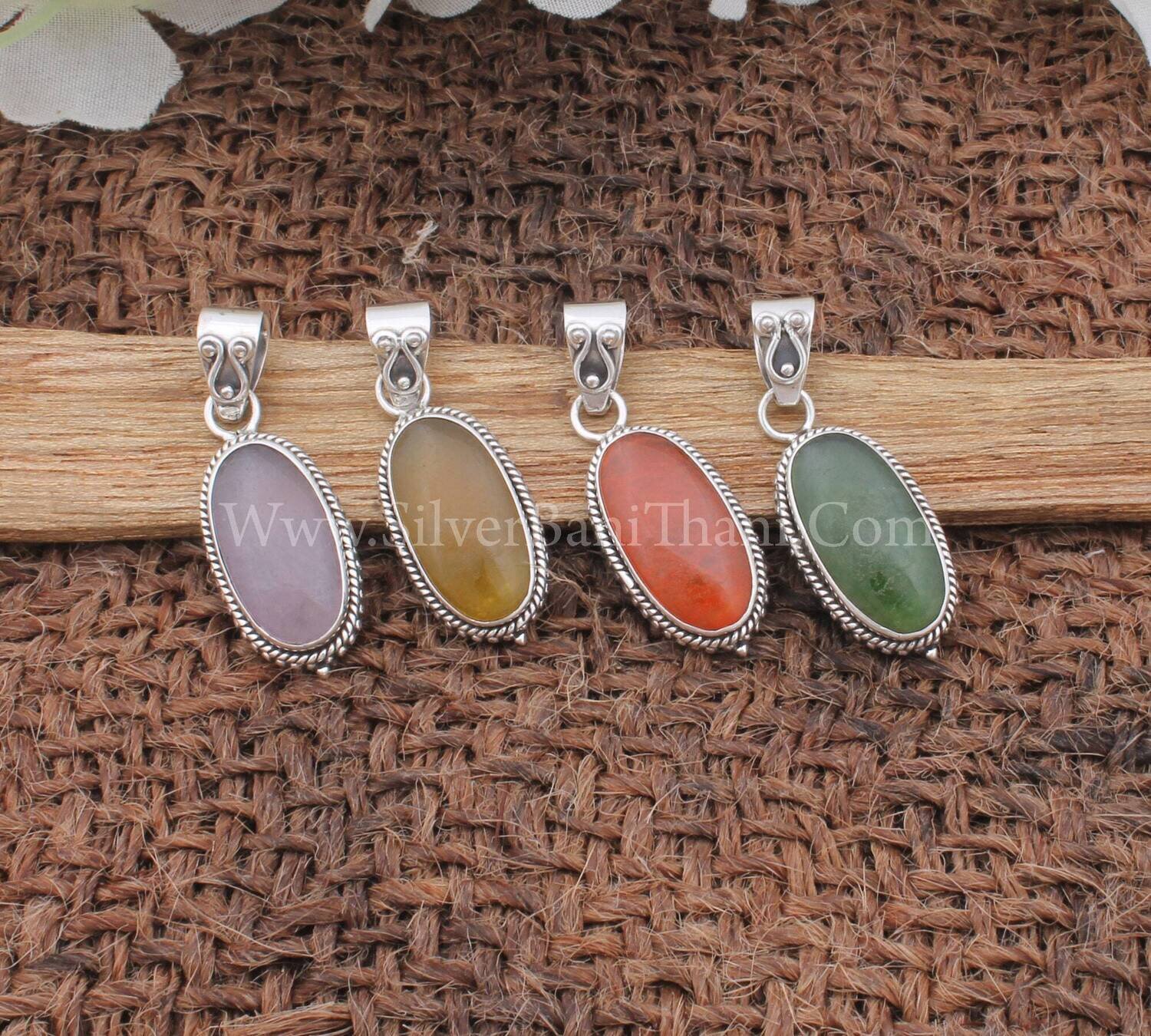 Multi Gemstones Silver Oval Necklace Pendant 925 Sterling Silver Pendant Dainty Pendant Jewelry Vintage Pendant For Women Birthday Jewelry