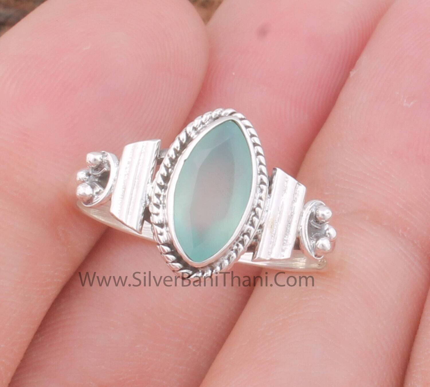 Aqua Chalcedony Solid 925 Sterling Silver Ring For Women | Handmade Marquise Shape Solid Silver Band Ring For Wedding Anniversary Gift Idea