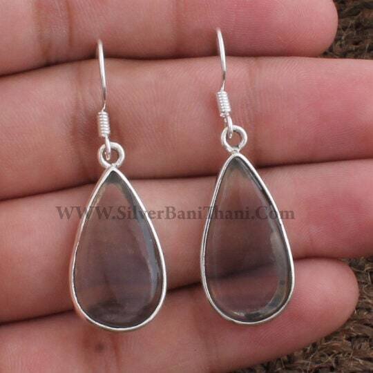 Fluorite Stone Earring,Brown Stone Simple Earring, 925 Sterling Silver Earring, Mother Gift Earring, Handcrafted Boho Earring, Heretsy Cyber