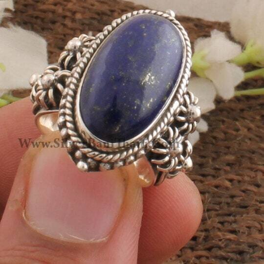 Lapis Lazuli Gemstone Ring | 925 Sterling Silver Oval Stone Ring | Handmade Ring | Women Wedding Ring | Designer Flower Ring I Gift