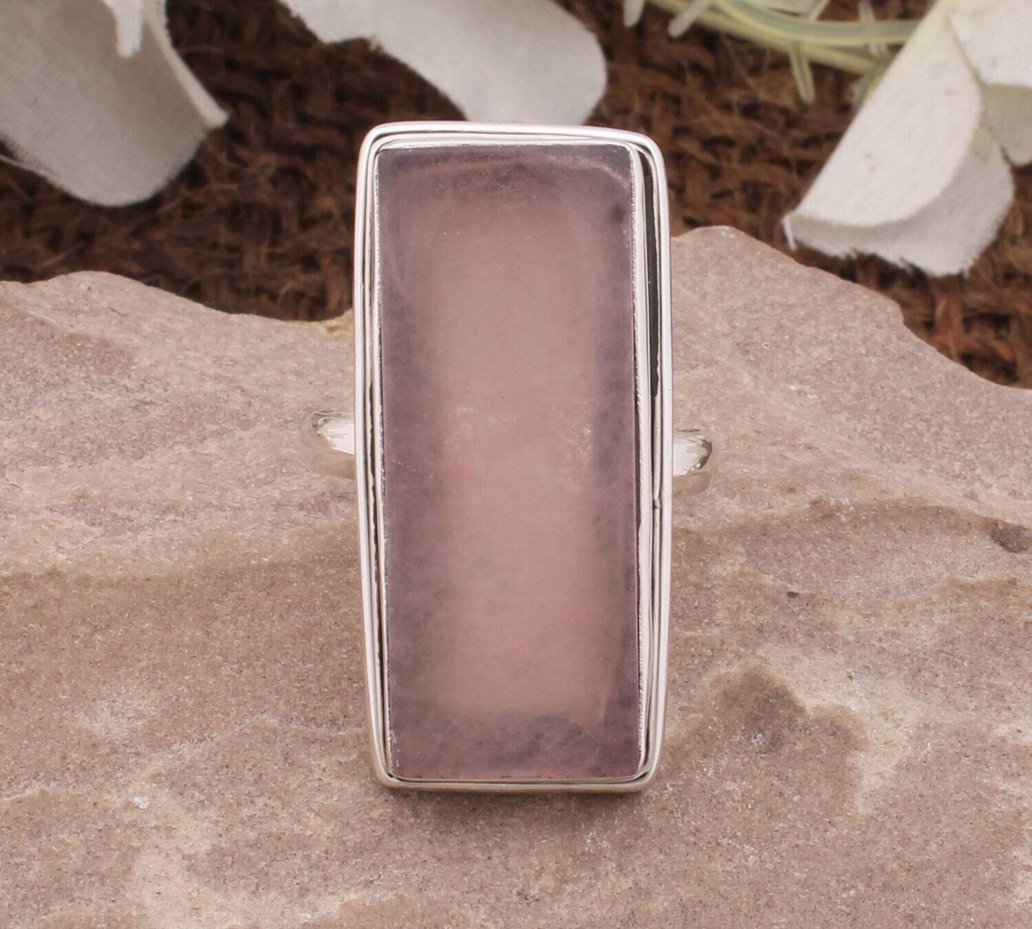 Lavender Jade Long Bar Gemstone Solid 925 Sterling Silver Ring For Women Handmade Rectangle Gemstone Band Ring Gifts Idea For Her